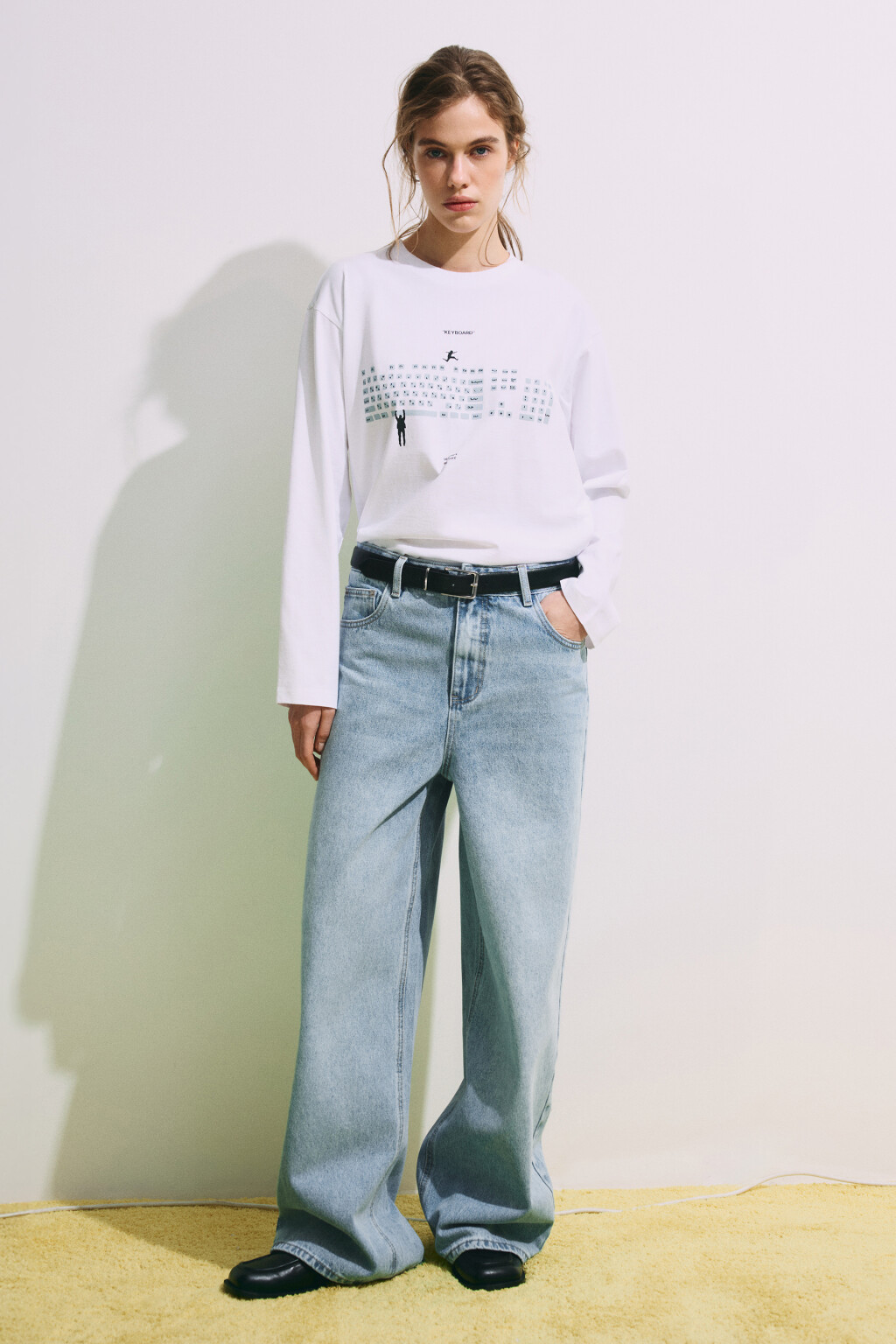 Лонгслив хлопковый оверсайз с принтом - цвет белый - 5