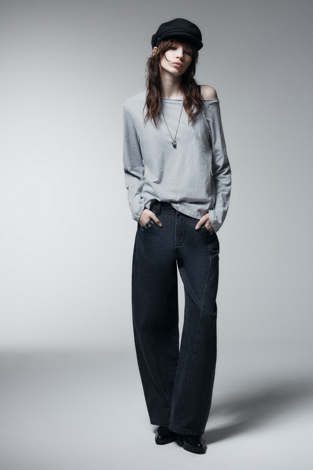 Лонгслив асимметричный на одно плечо - цвет серый - 5