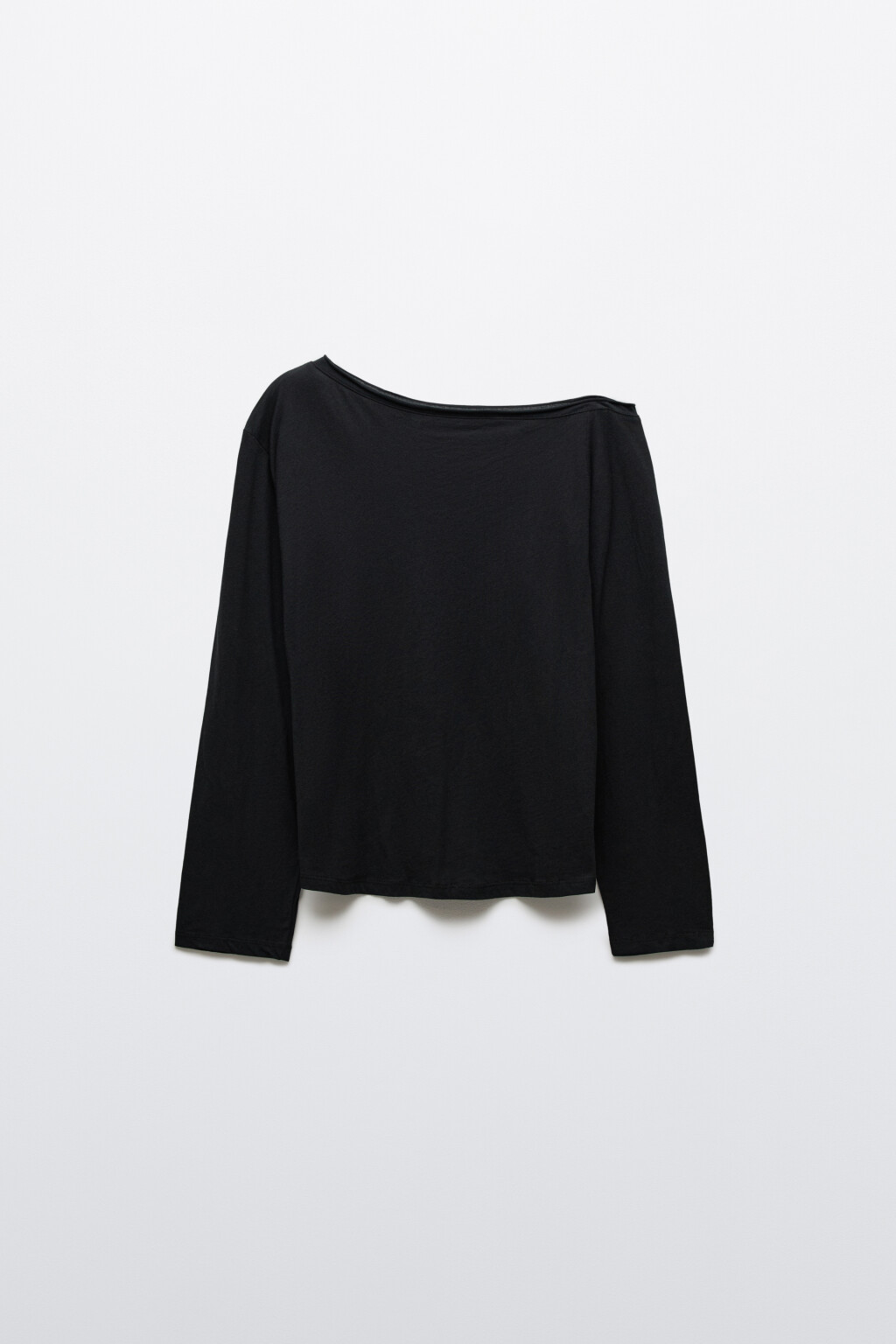 Лонгслив асимметричный на одно плечо - цвет черный - 1