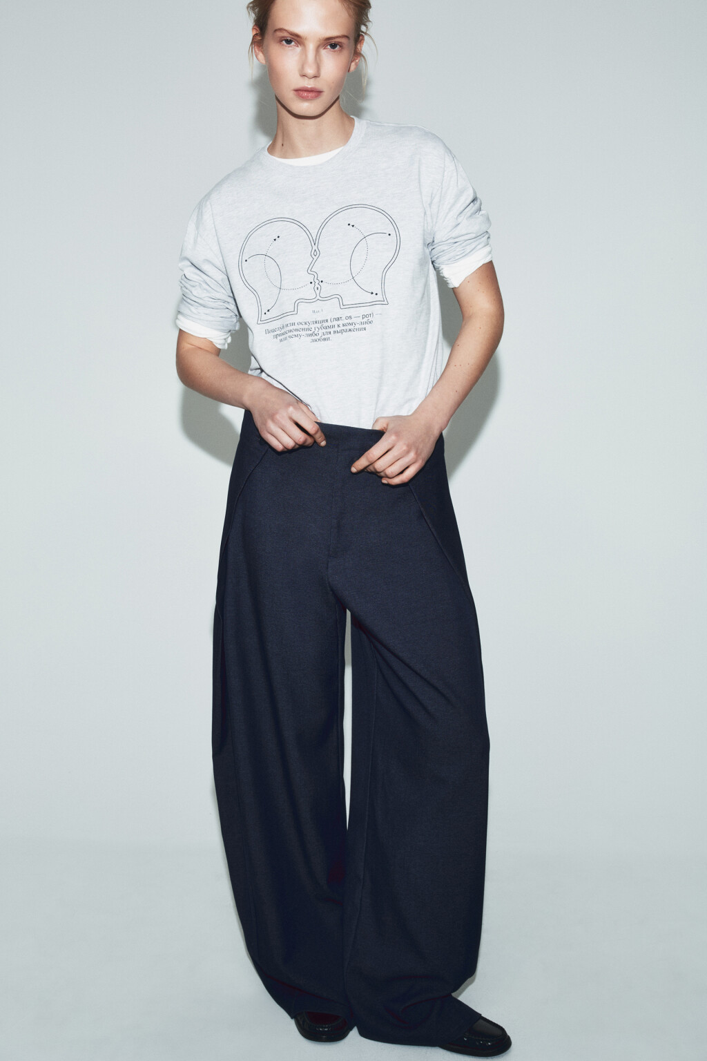 Лонгслив оверсайз с принтом - цвет серый - 3