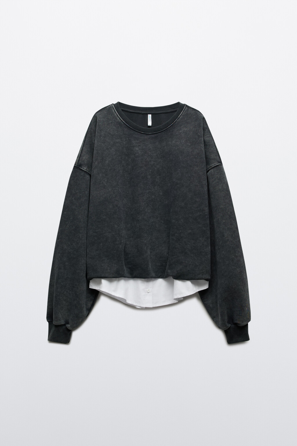 Свитшот вареный с рубашкой - цвет серый - 1