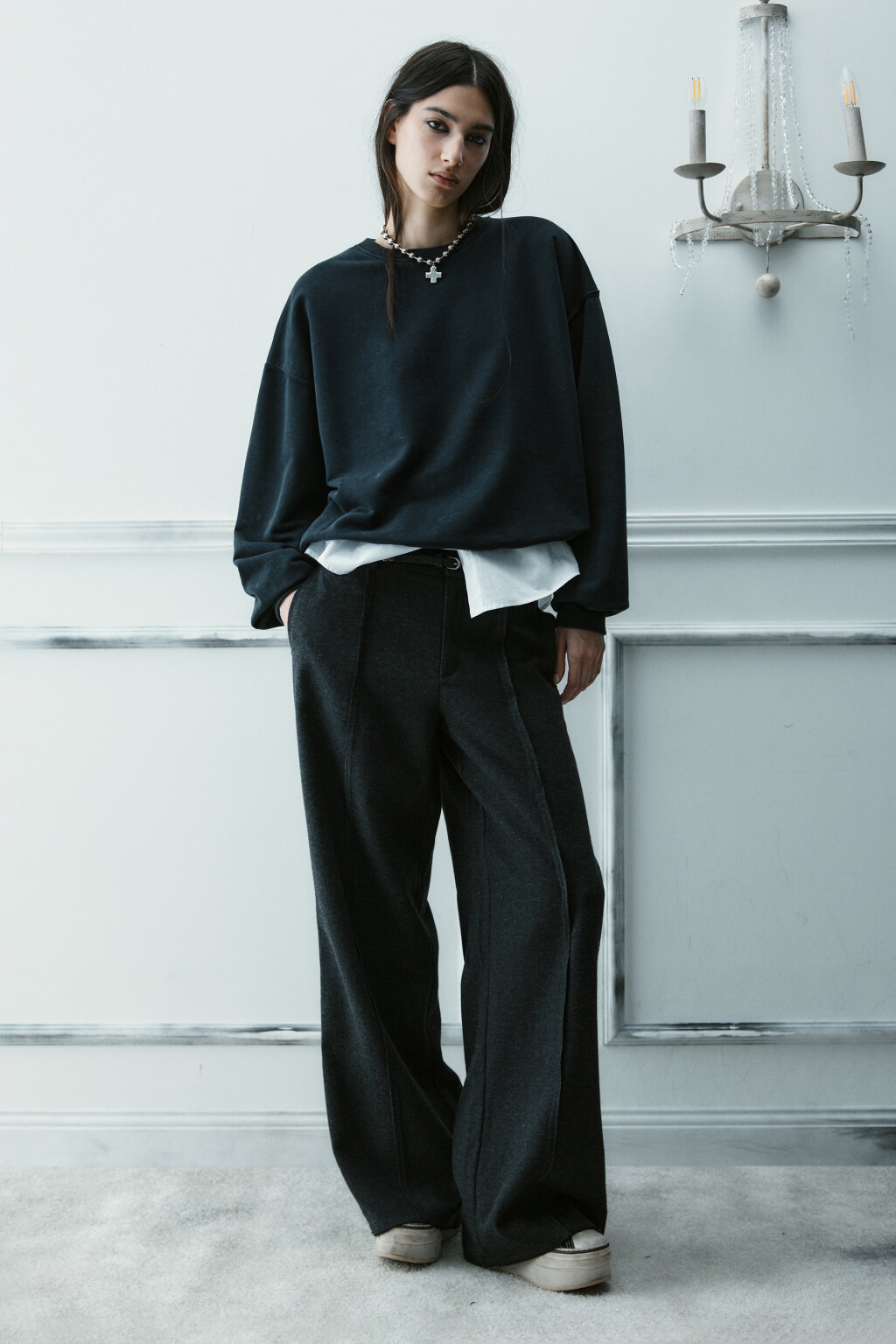 Свитшот вареный с рубашкой - цвет серый - 5