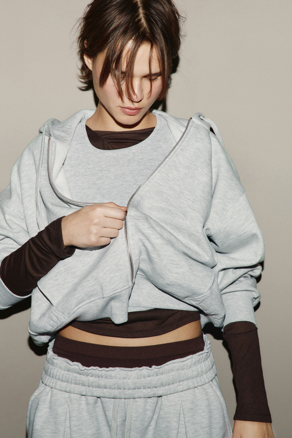 Худи-зипка с капюшоном из футера - цвет серый - 2