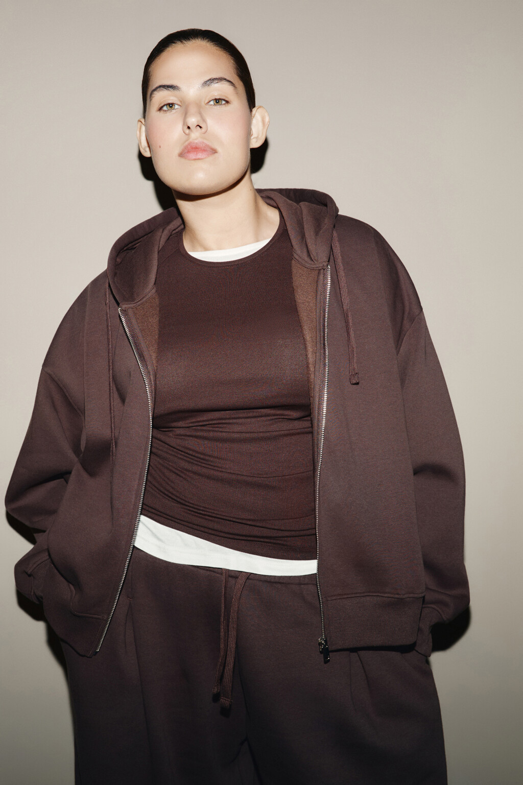 Худи-зипка с капюшоном из футера - цвет коричневый - 2