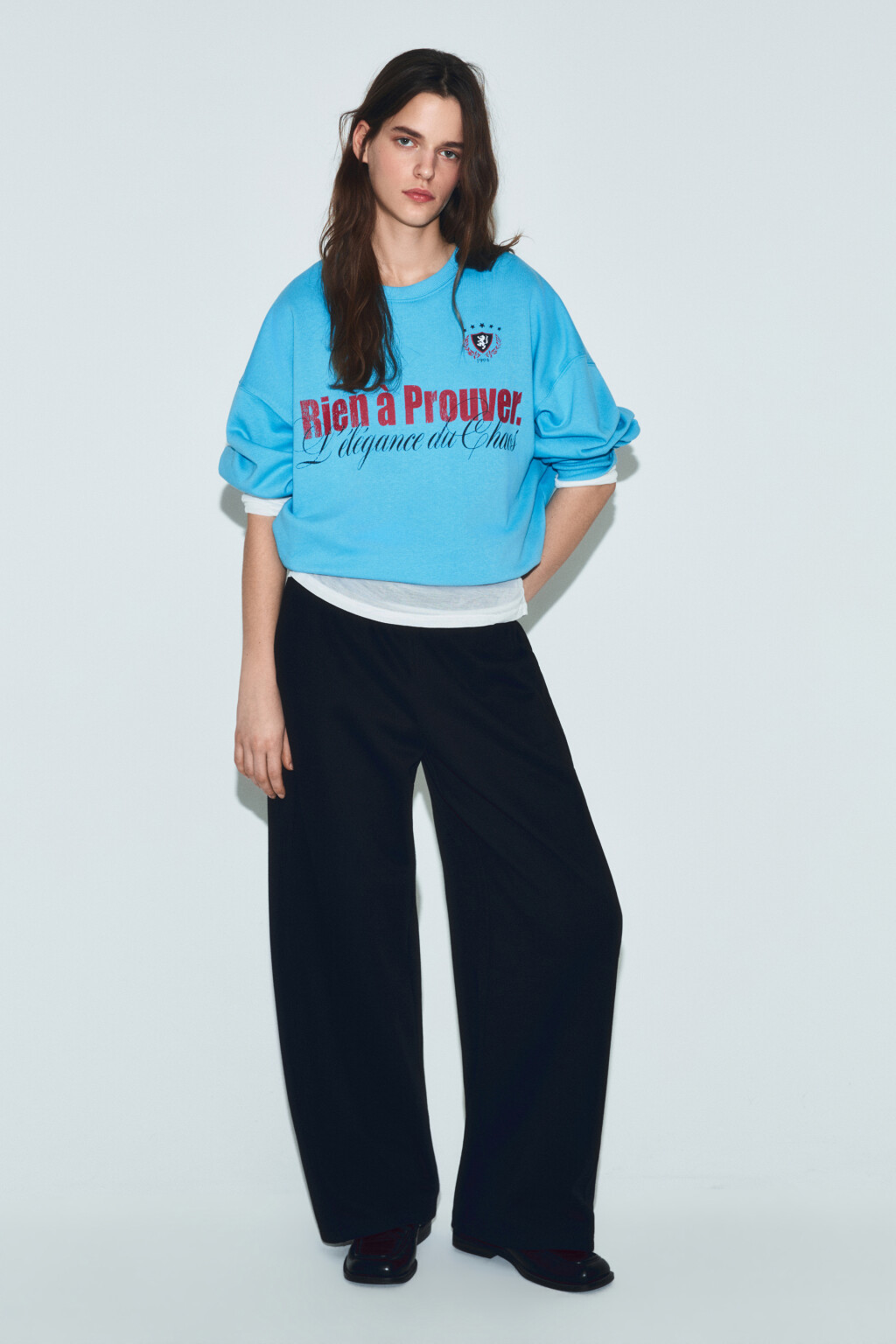 Свитшот оверсайз из футера с принтом - цвет синий - 4