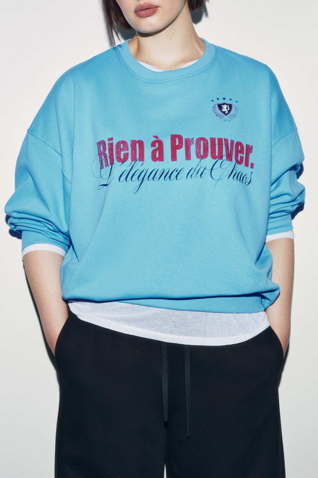 Свитшот оверсайз из футера с принтом - цвет синий - 1