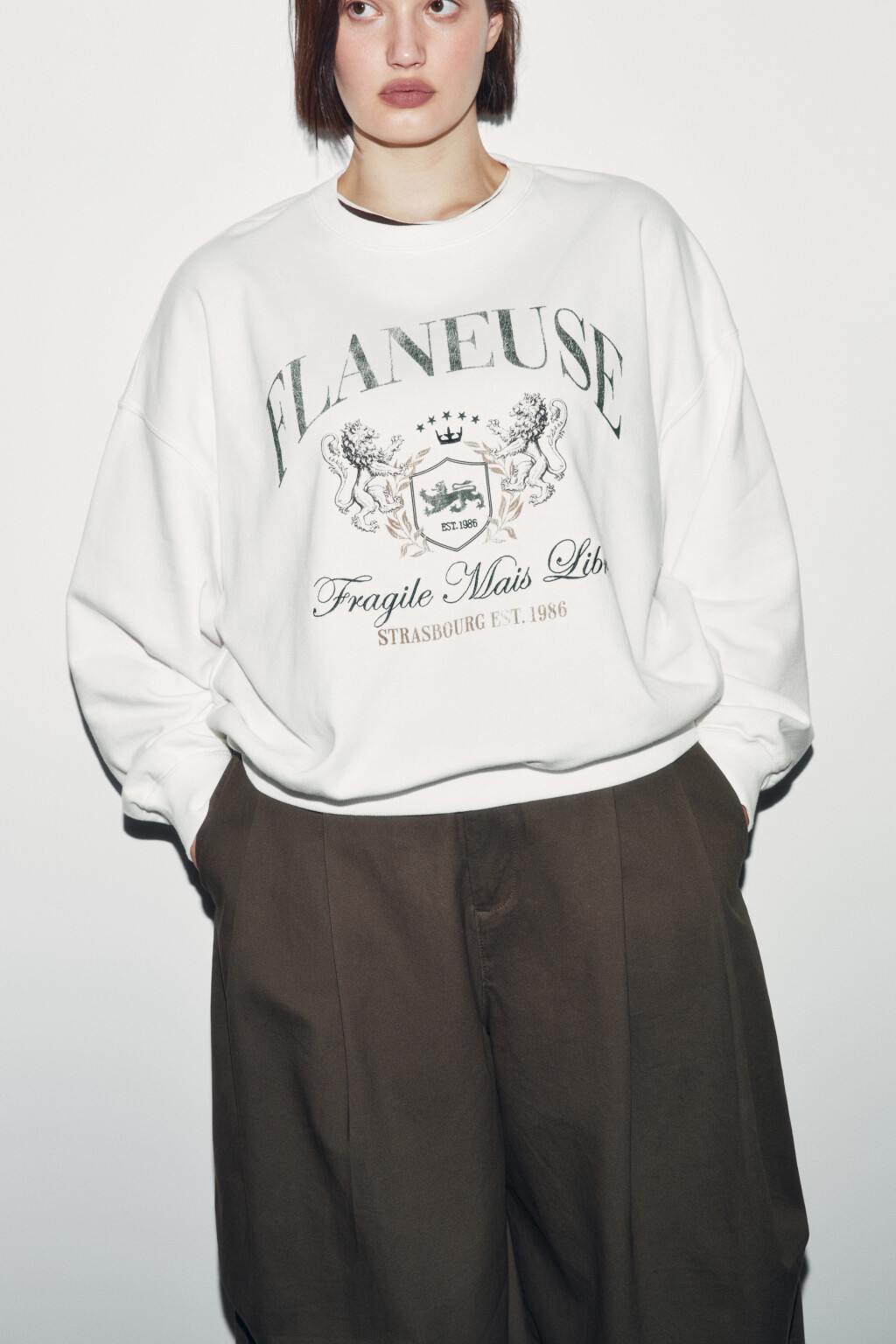 Свитшот оверсайз из футера с принтом - цвет бежевый - 1