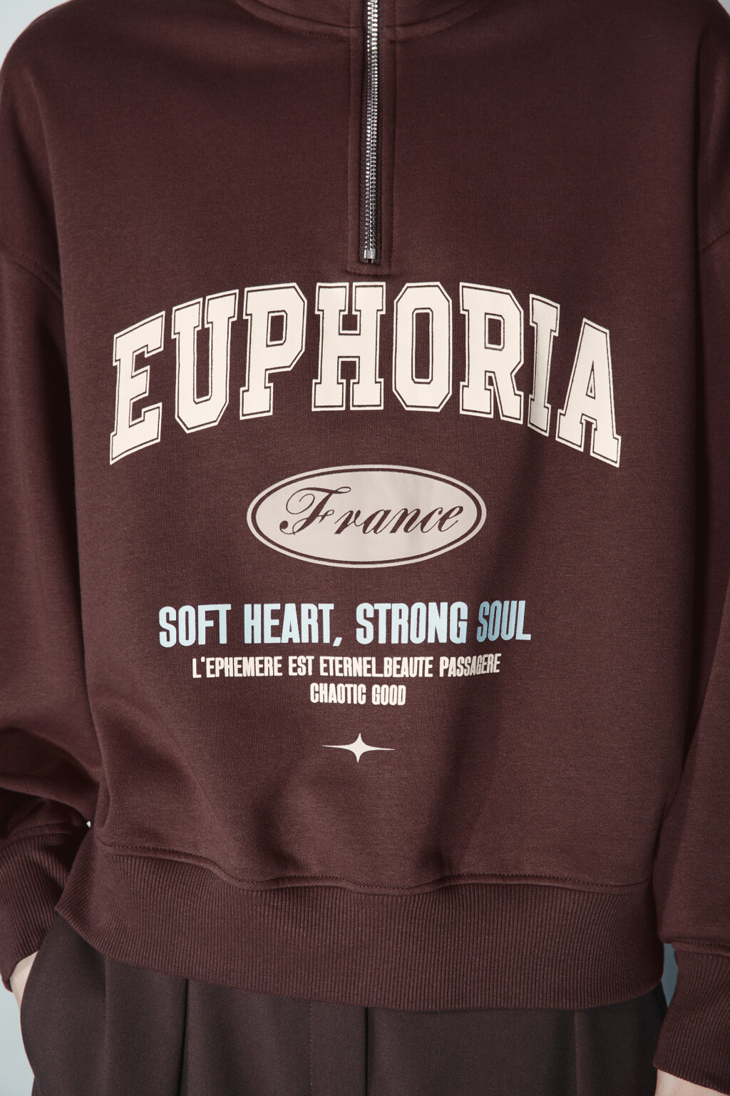 Свитшот с воротником на молнии - цвет коричневый - 5