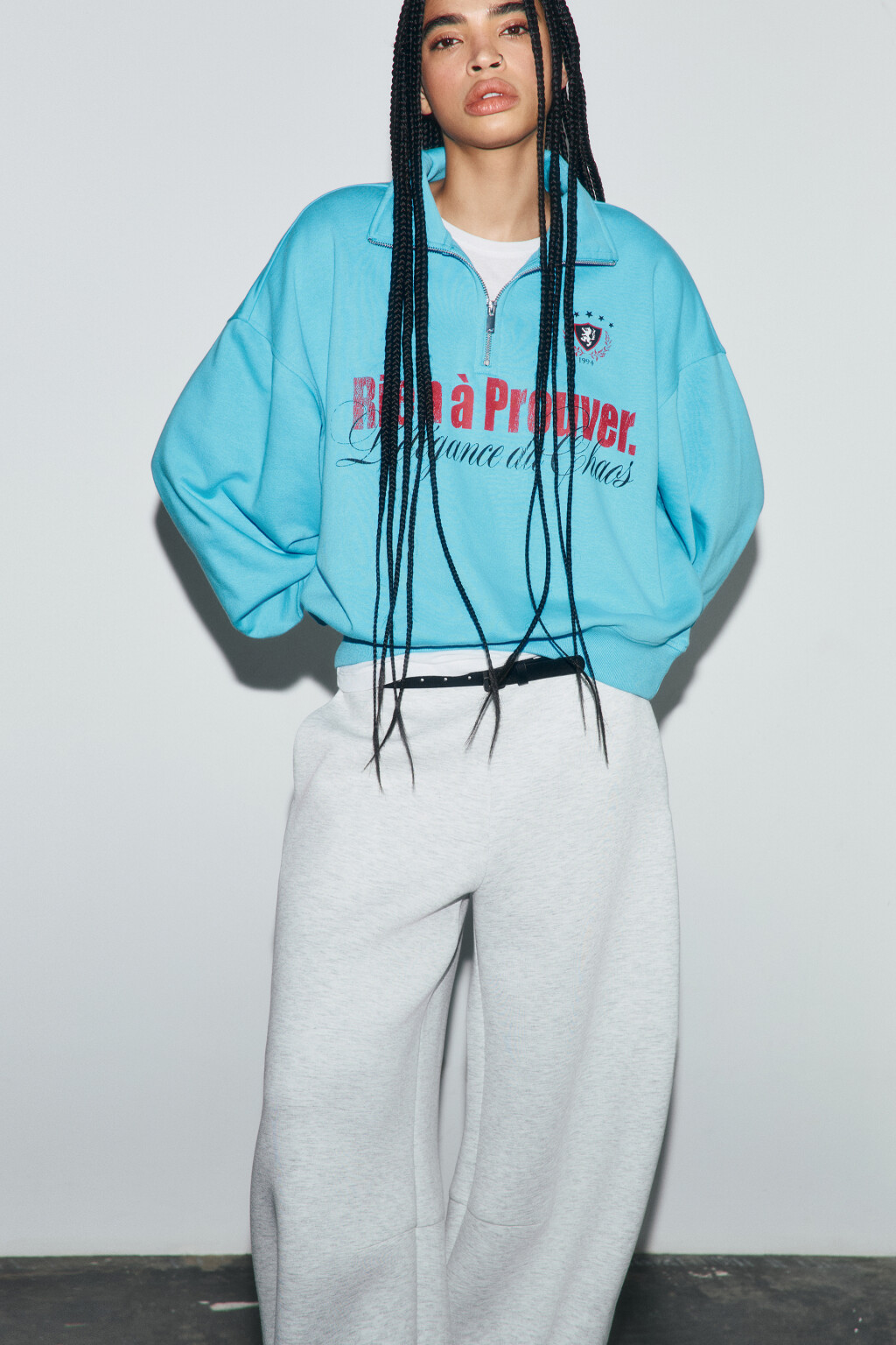 Свитшот с воротником на молнии - цвет синий - 1