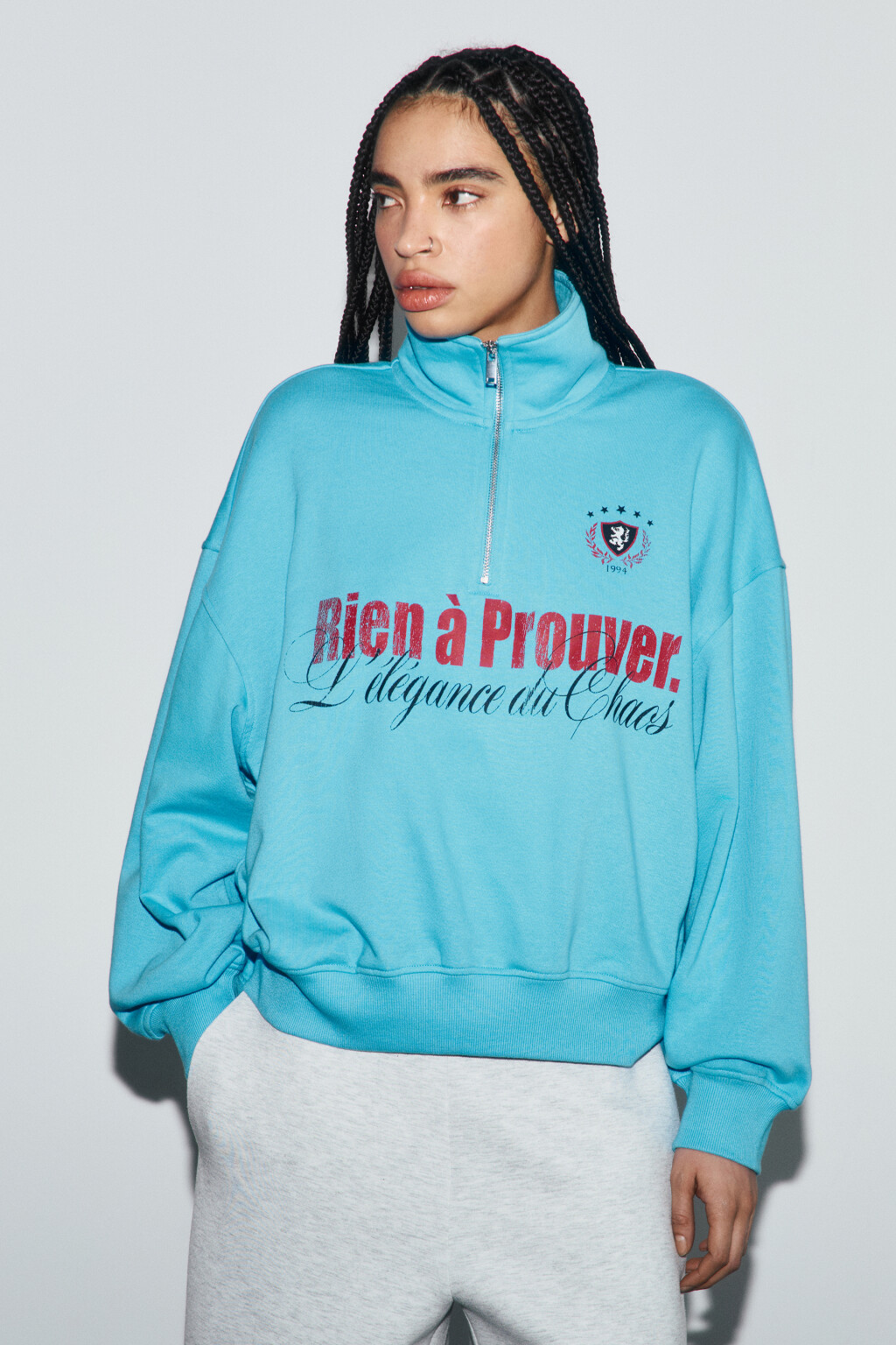 Свитшот с воротником на молнии - цвет синий - 2