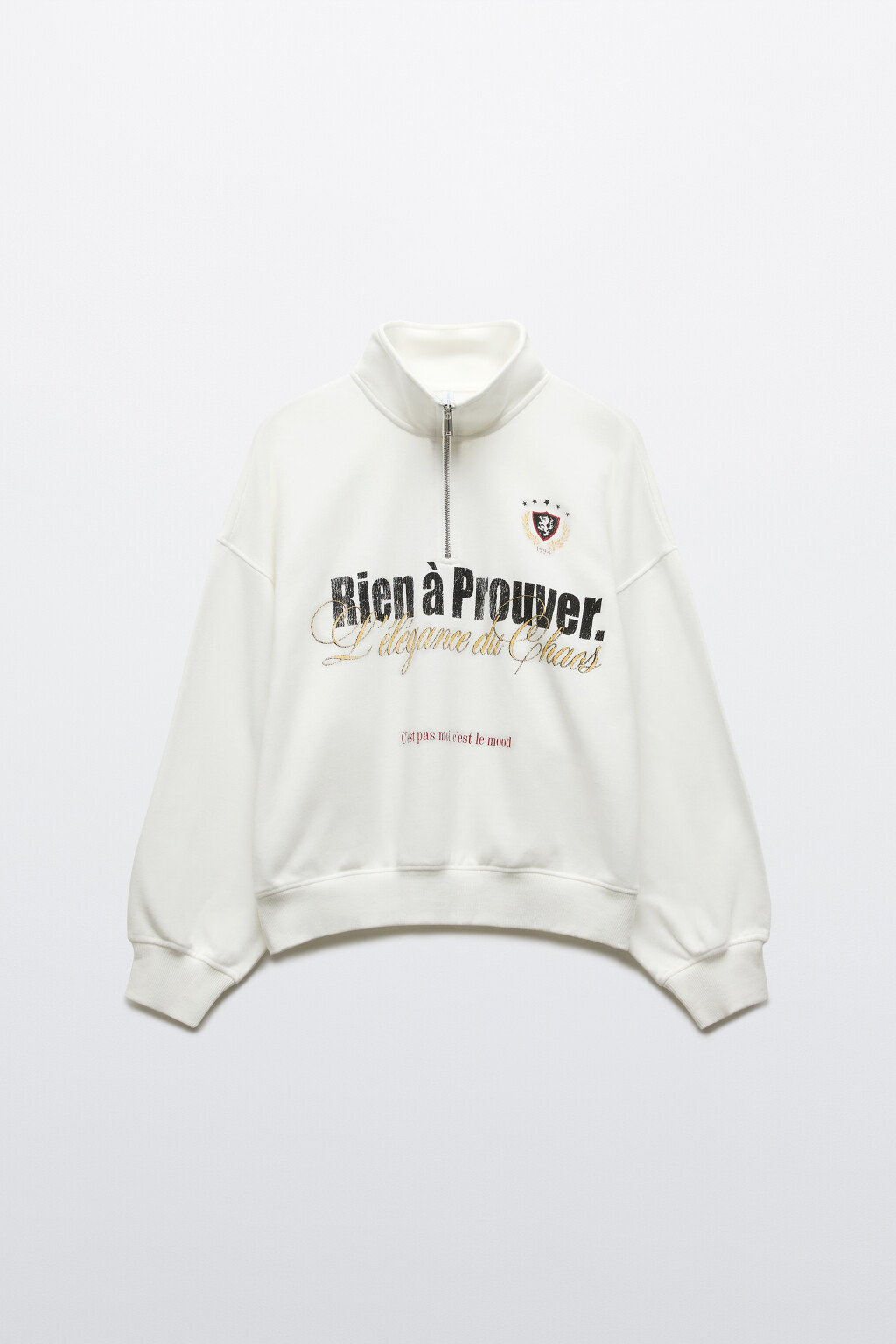 Свитшот с воротником на молнии - цвет белый - 1