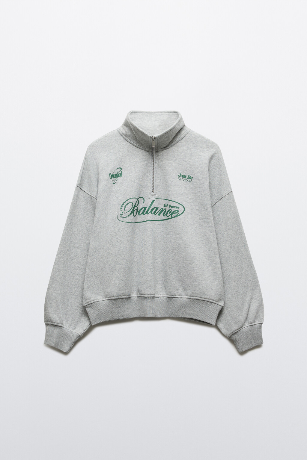 Свитшот с воротником на молнии - цвет серый - 1