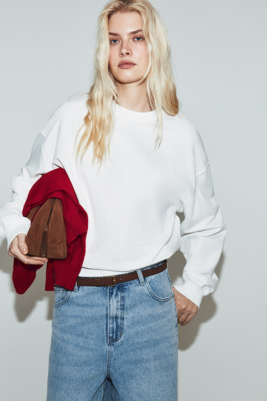 Свитшот базовый из хлопкового трикотажа - цвет молочный - 1