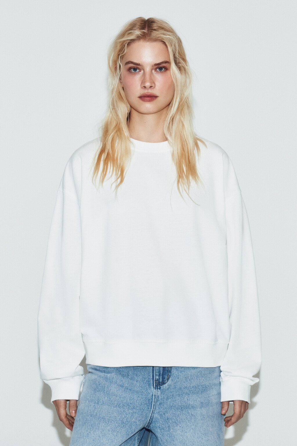 Свитшот базовый из хлопкового трикотажа - цвет молочный - 3