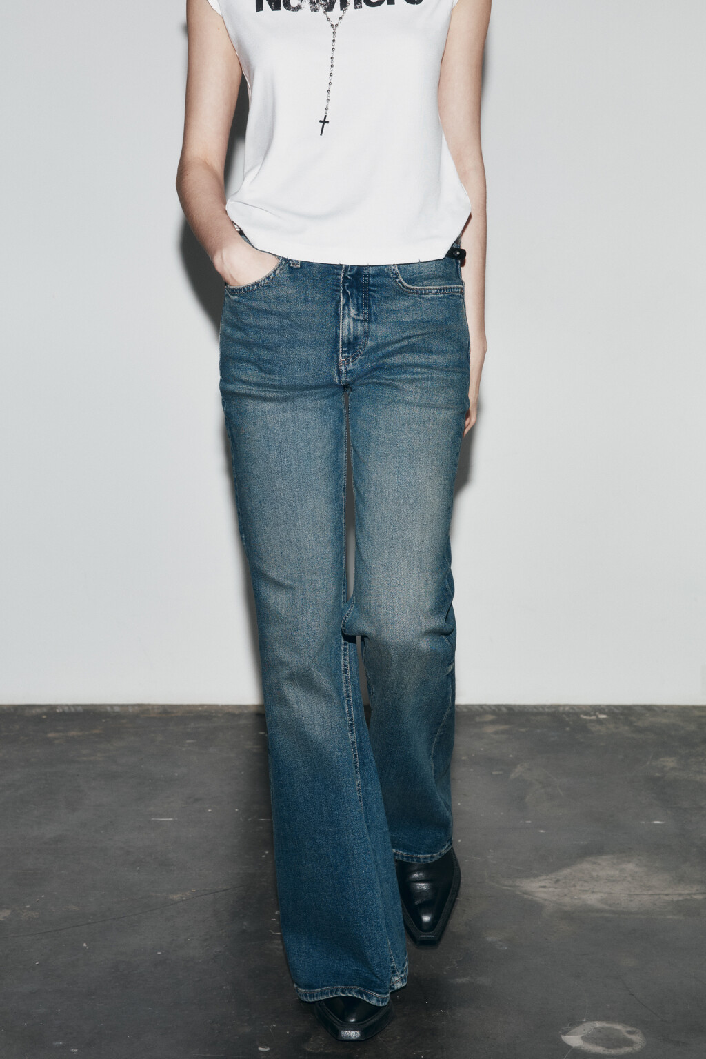 Джинсы клеш удлиненные со средней посадкой - цвет синий - 2