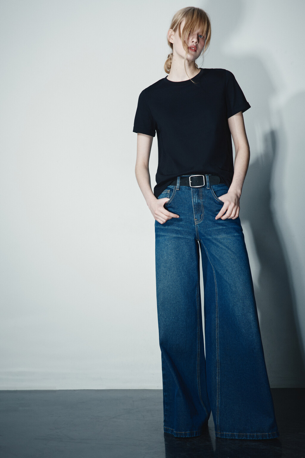 Джинсы широкие с ремнем - цвет синий - 1