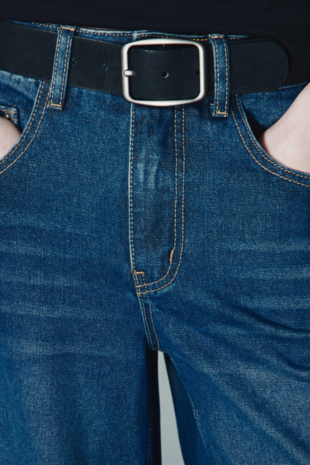 Джинсы широкие с ремнем - цвет синий - 5