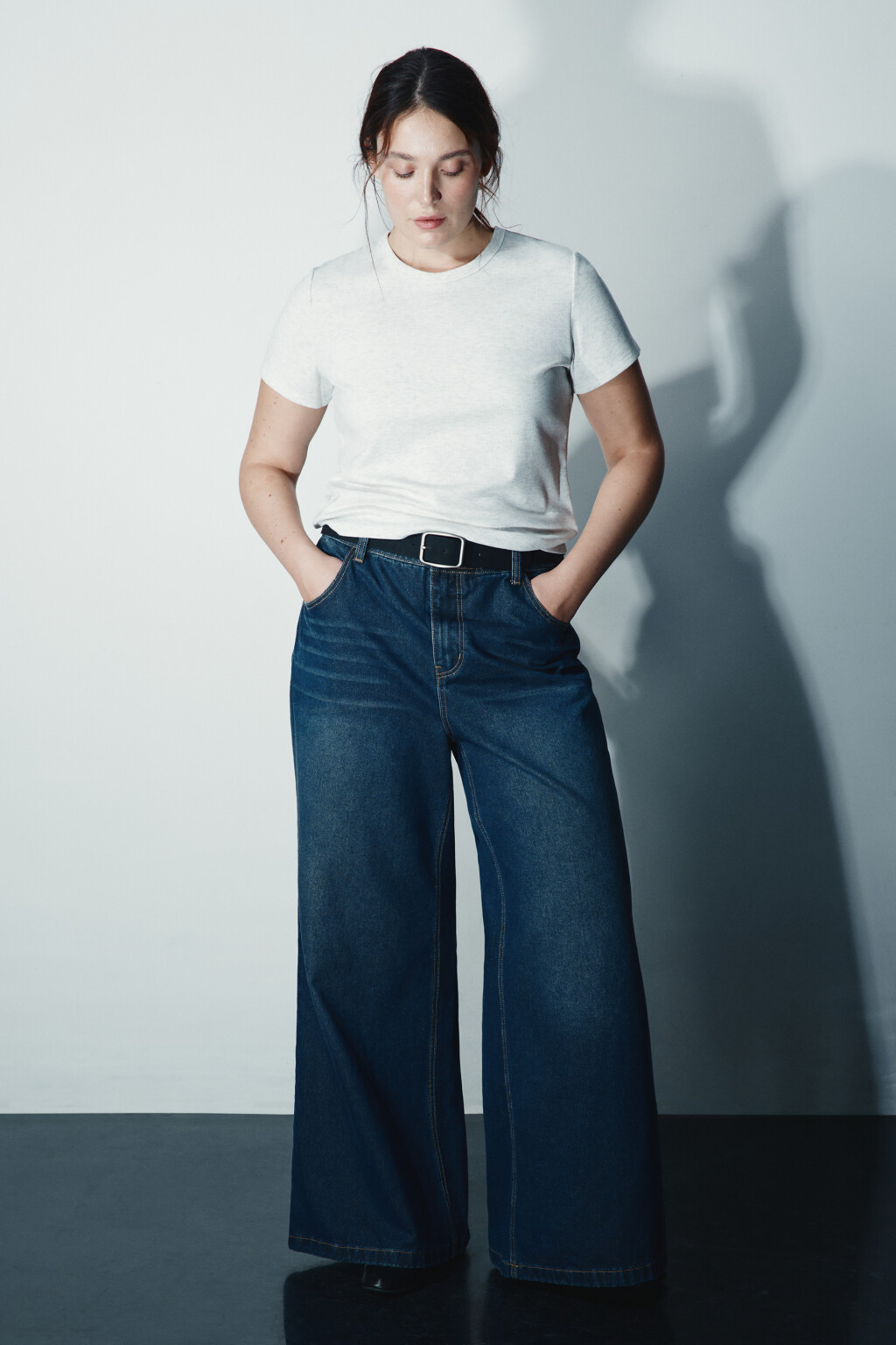 Джинсы широкие с ремнем - цвет синий - 4