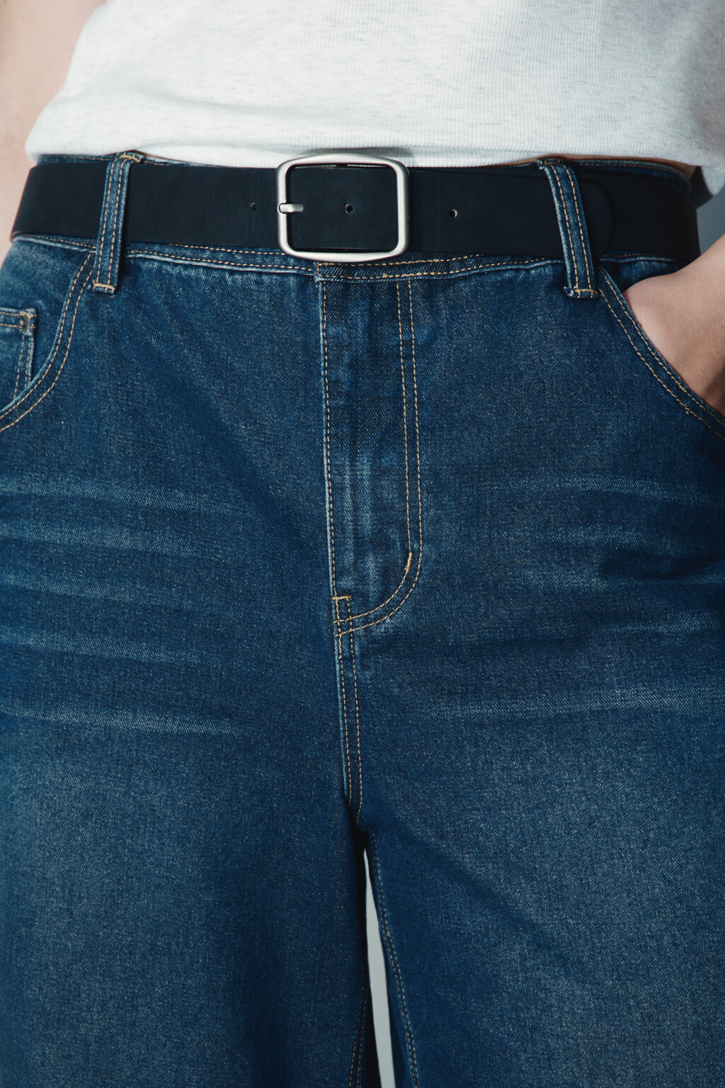 Джинсы широкие с ремнем - цвет синий - 5