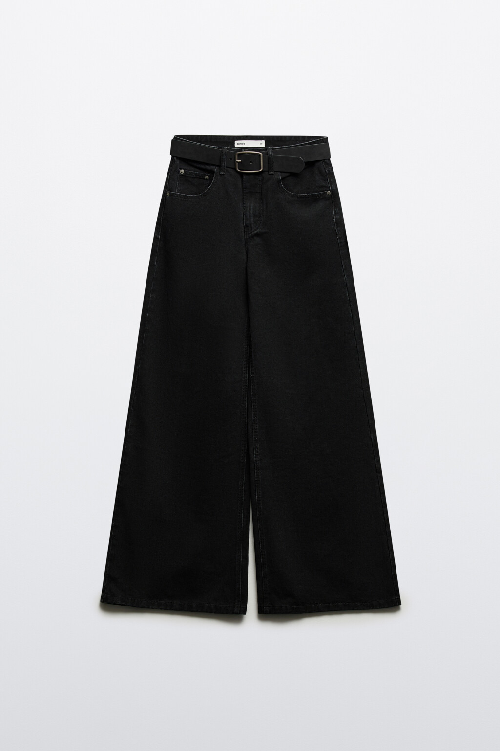 Джинсы широкие с ремнем - цвет черный - 1