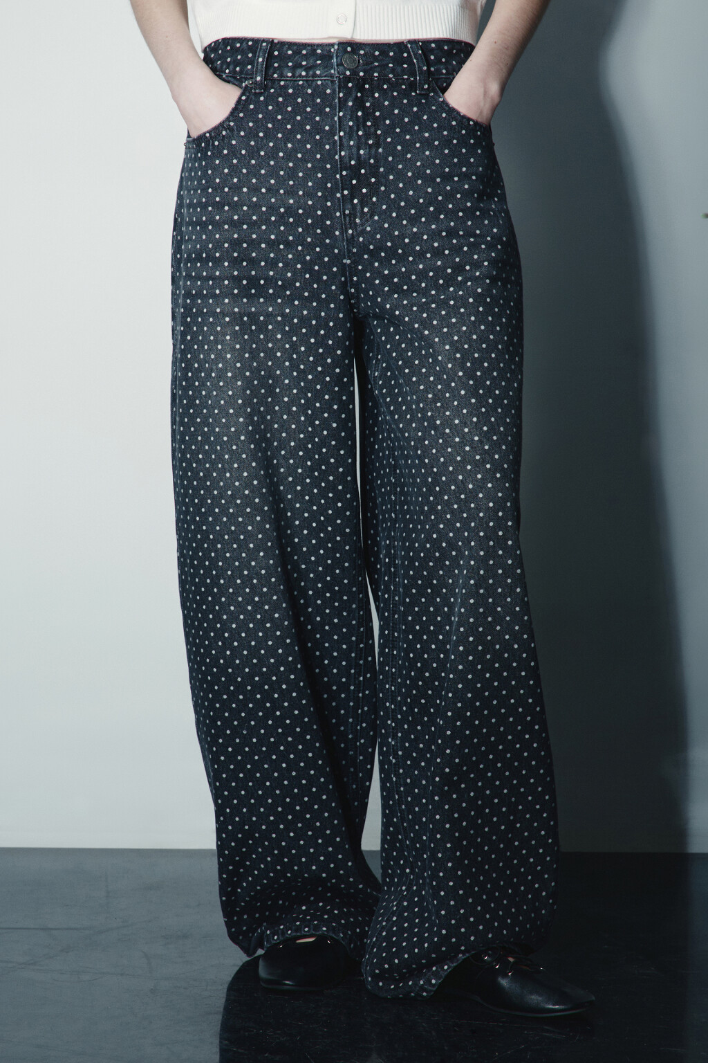 Джинсы baggy fit в горошек - цвет серый - 2