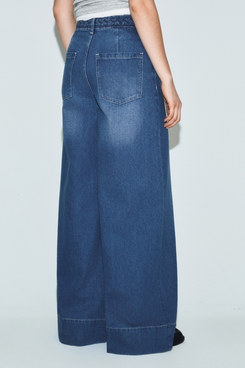 Джинсы wide leg с высокой посадкой и узором - цвет голубой - 3