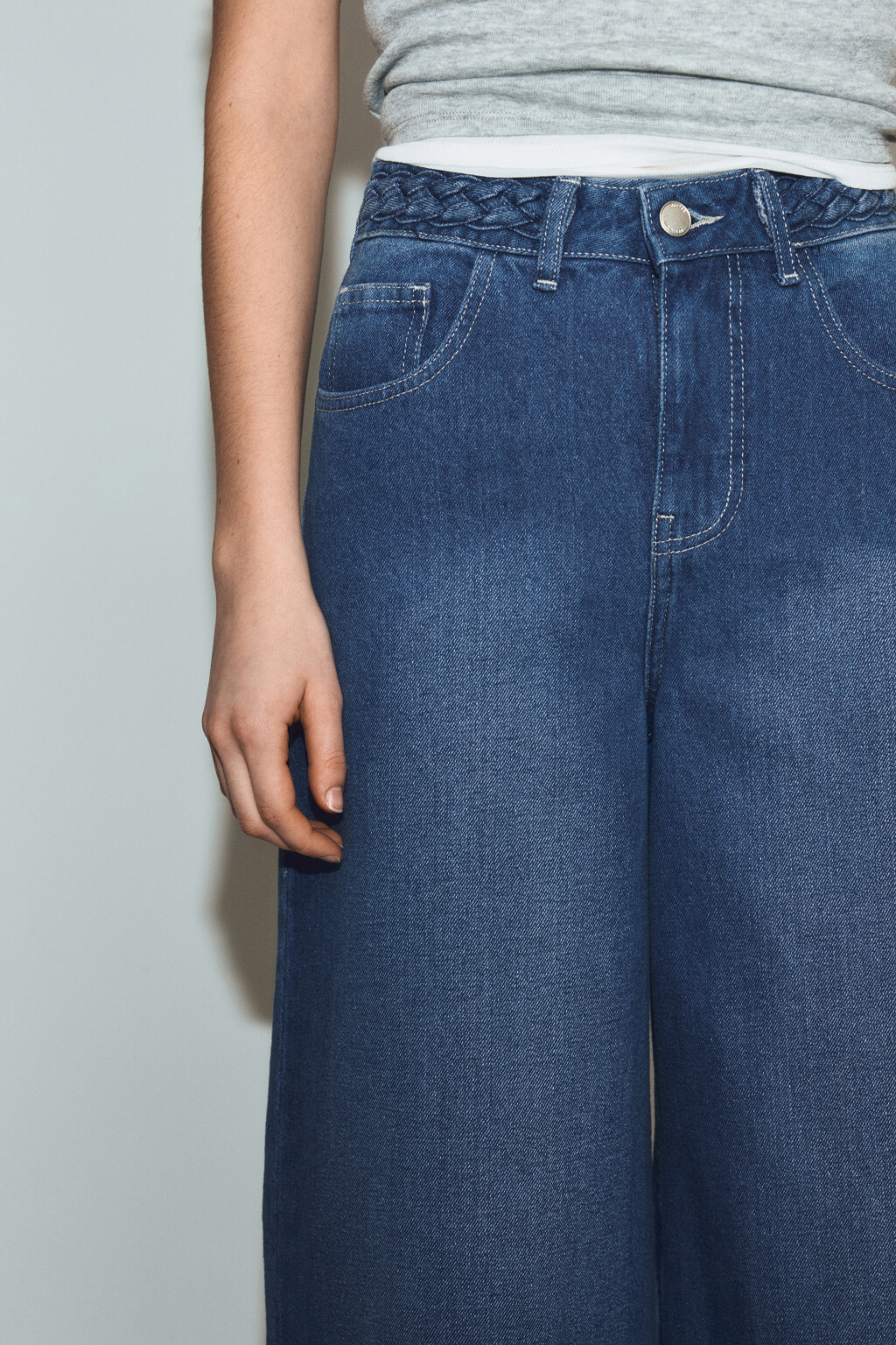 Джинсы wide leg с высокой посадкой и узором - цвет голубой - 5