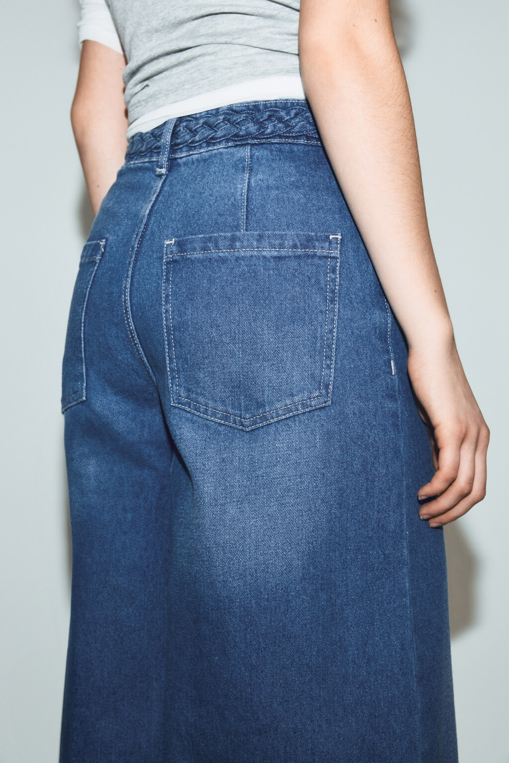 Джинсы wide leg с высокой посадкой и узором - цвет голубой - 7