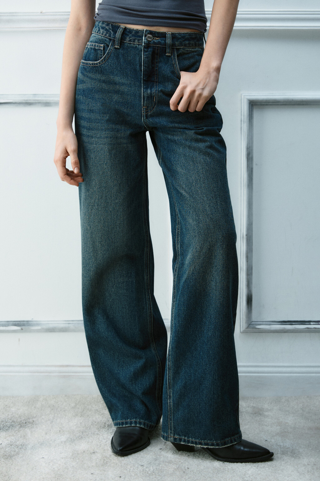 Джинсы straight fit со средней посадкой - цвет темный тинт - 3