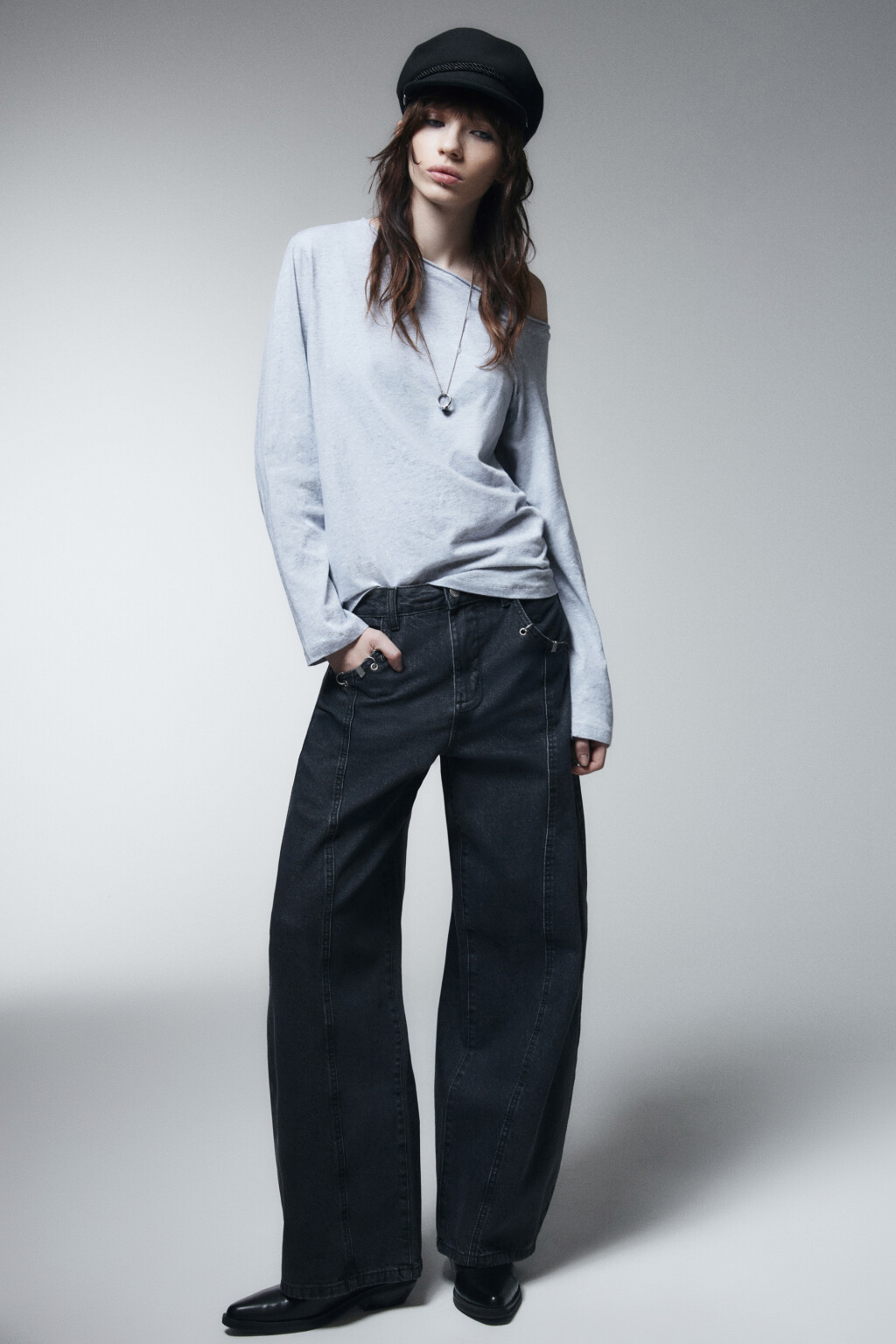 Джинсы baggy fit с пирсингом на кармашках - цвет черный - 4