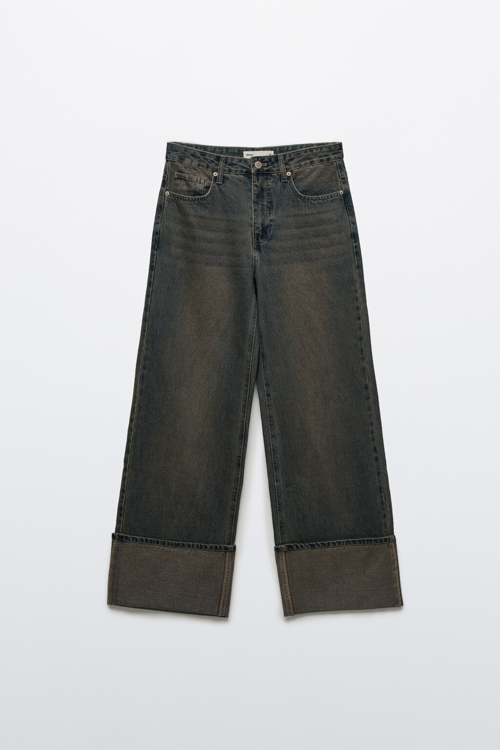 Джинсы широкие с подворотами - цвет темный тинт - 1