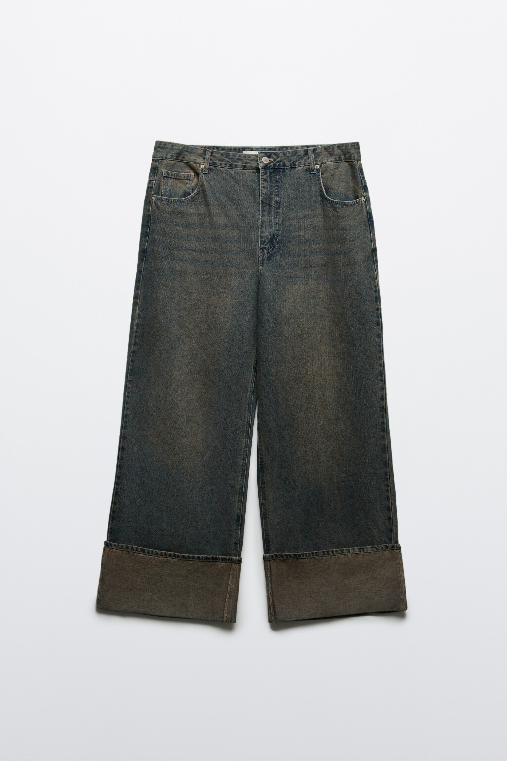 Джинсы широкие с подворотами - цвет темный тинт - 1