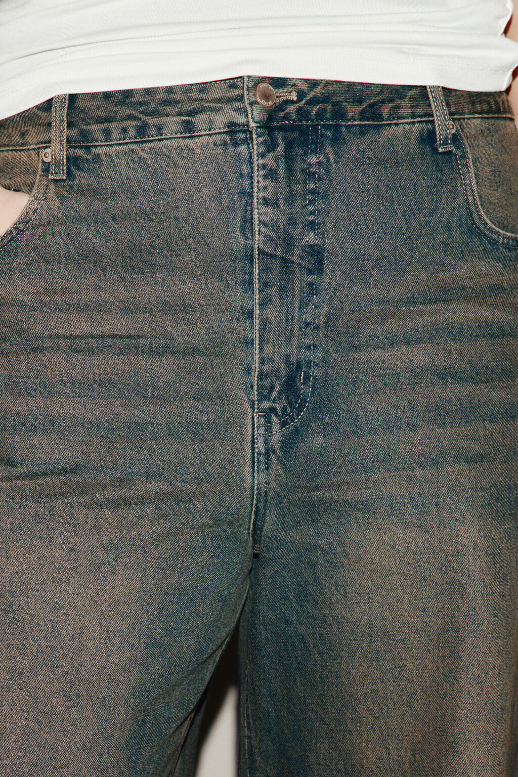 Джинсы широкие с подворотами - цвет темный тинт - 5