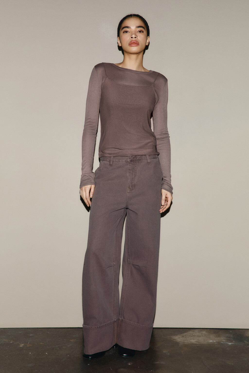 Джинсы baggy fit с подворотами - цвет коричневый - 4