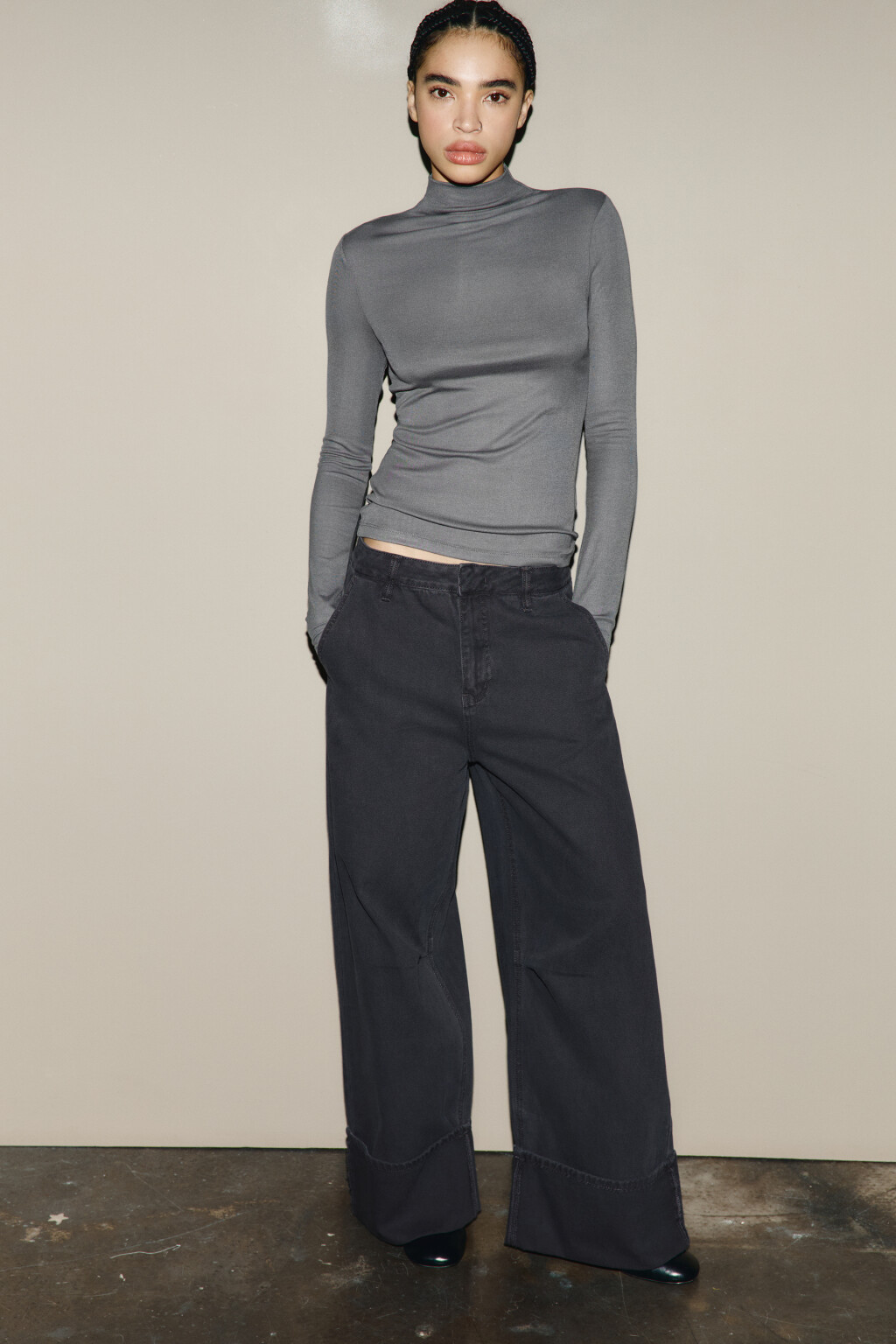 Джинсы baggy fit с подворотами - цвет серый - 1