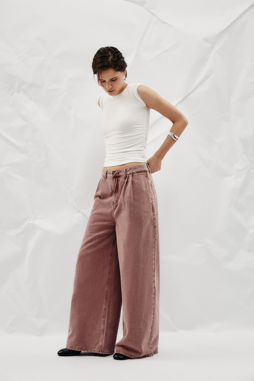 Джинсы baggy fit со средней посадкой - цвет розовый - 1