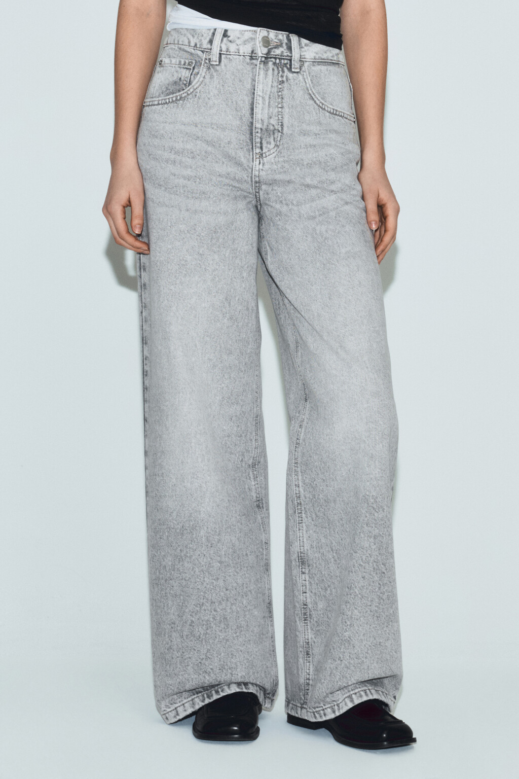 Джинсы широкие с высокой посадкой - цвет серый - 3