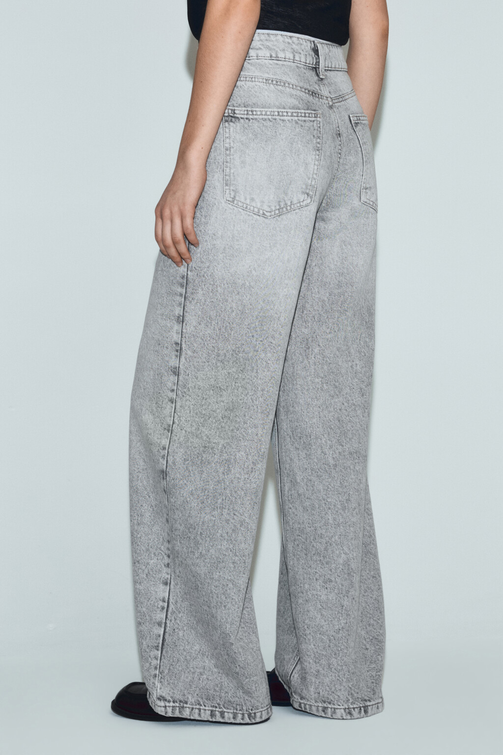 Джинсы широкие с высокой посадкой - цвет серый - 4