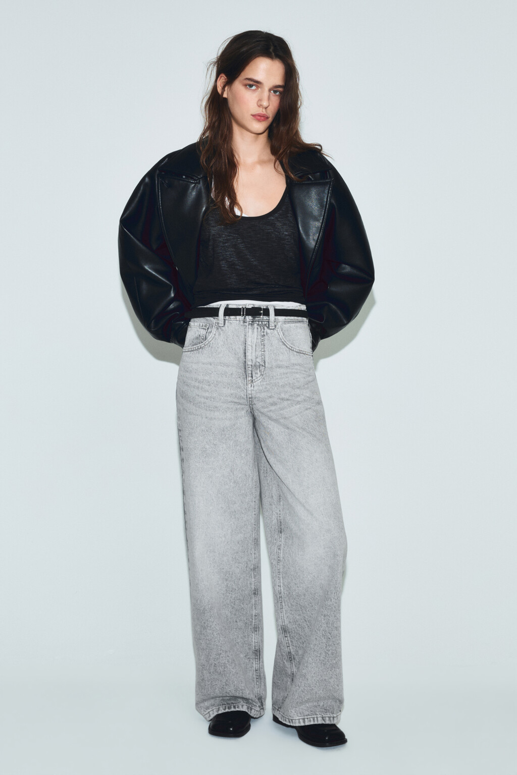 Джинсы широкие с высокой посадкой - цвет серый - 5