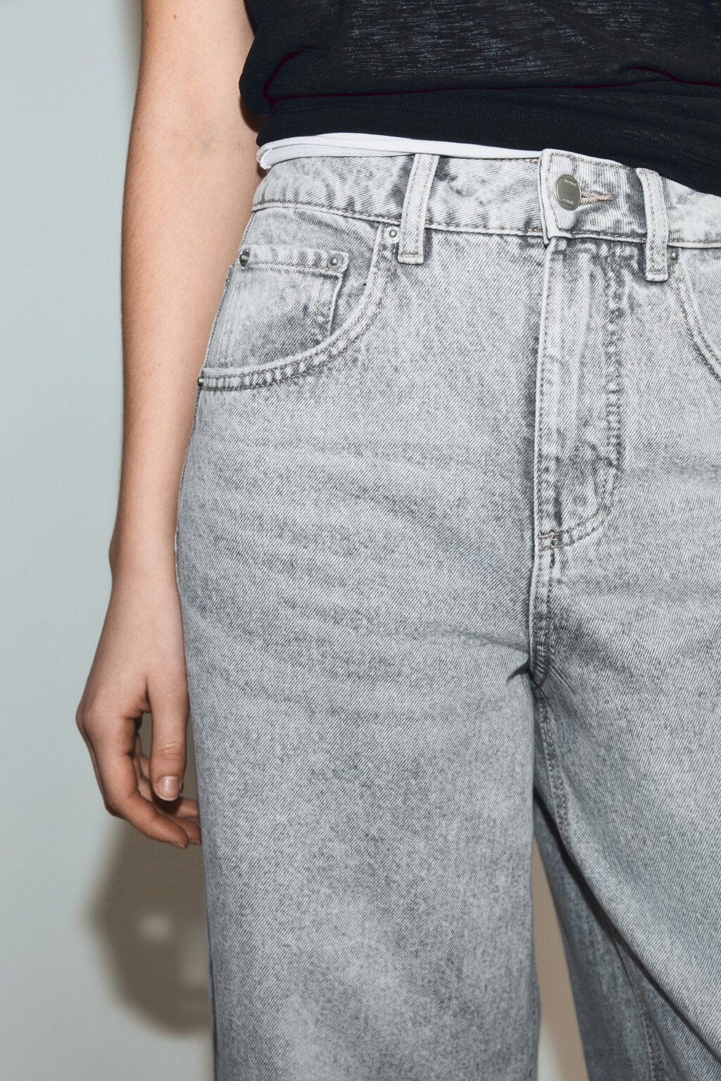 Джинсы широкие с высокой посадкой - цвет серый - 6