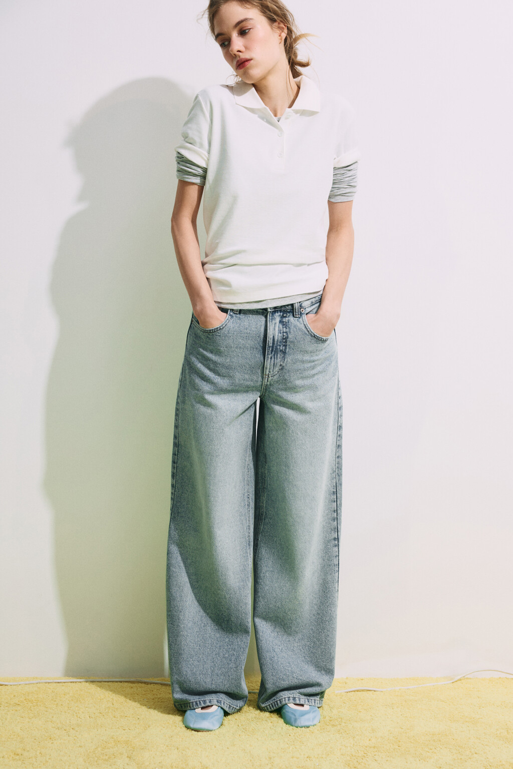 Джинсы широкие с высокой посадкой - цвет синий - 1