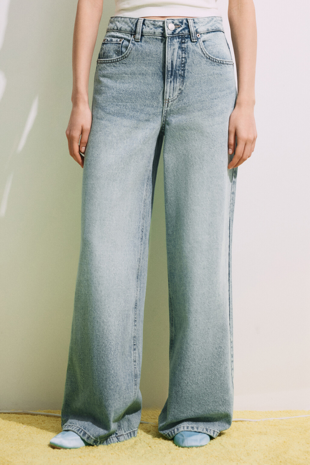 Джинсы широкие с высокой посадкой - цвет синий - 2