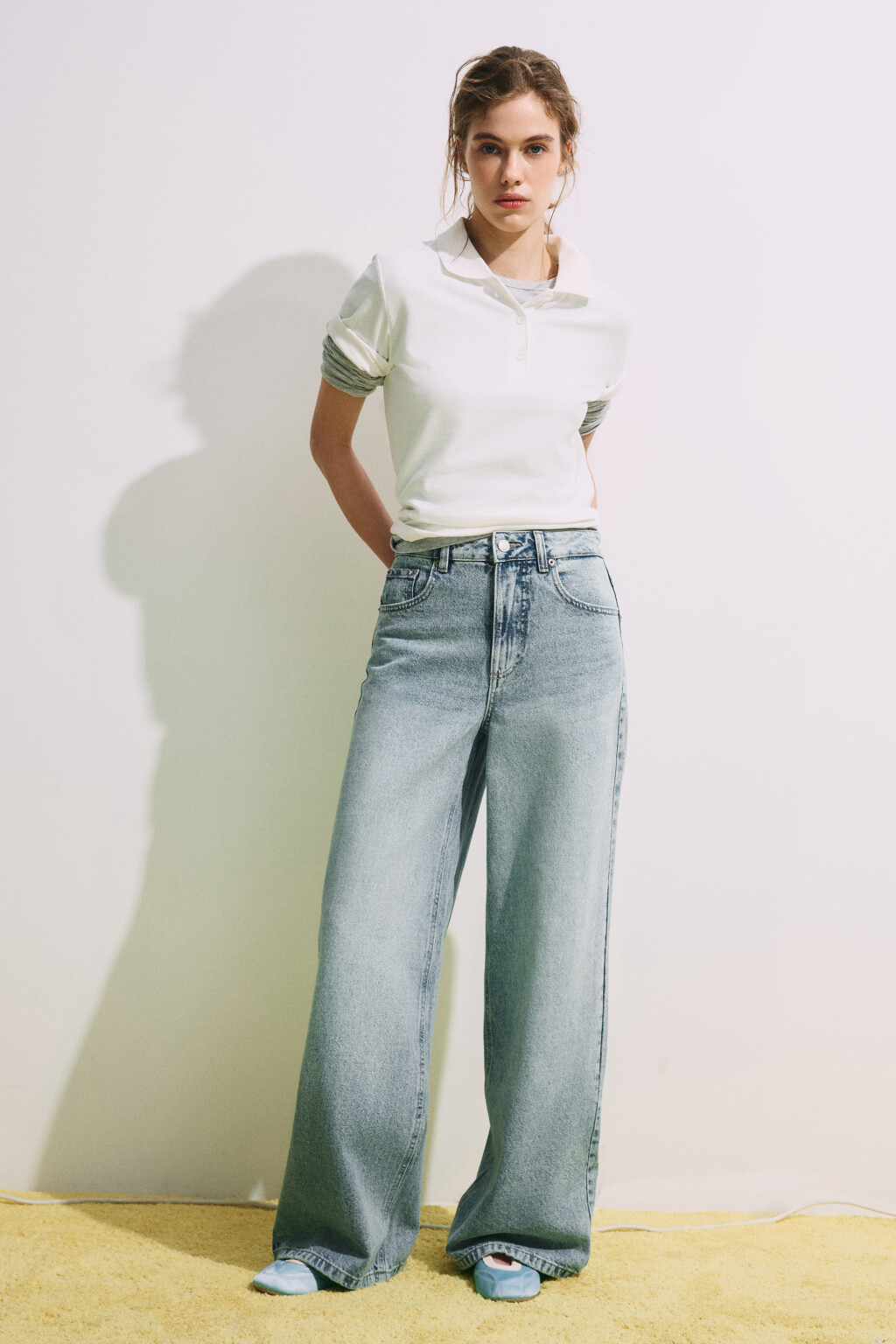 Джинсы широкие с высокой посадкой - цвет синий - 4