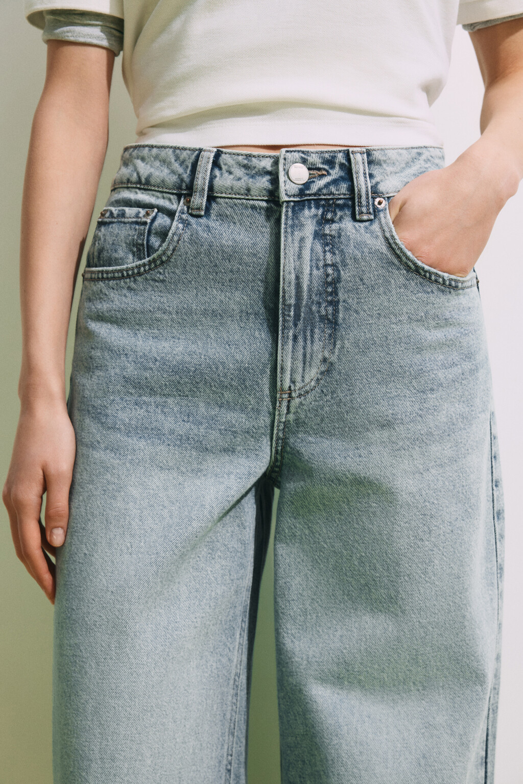 Джинсы широкие с высокой посадкой - цвет синий - 5