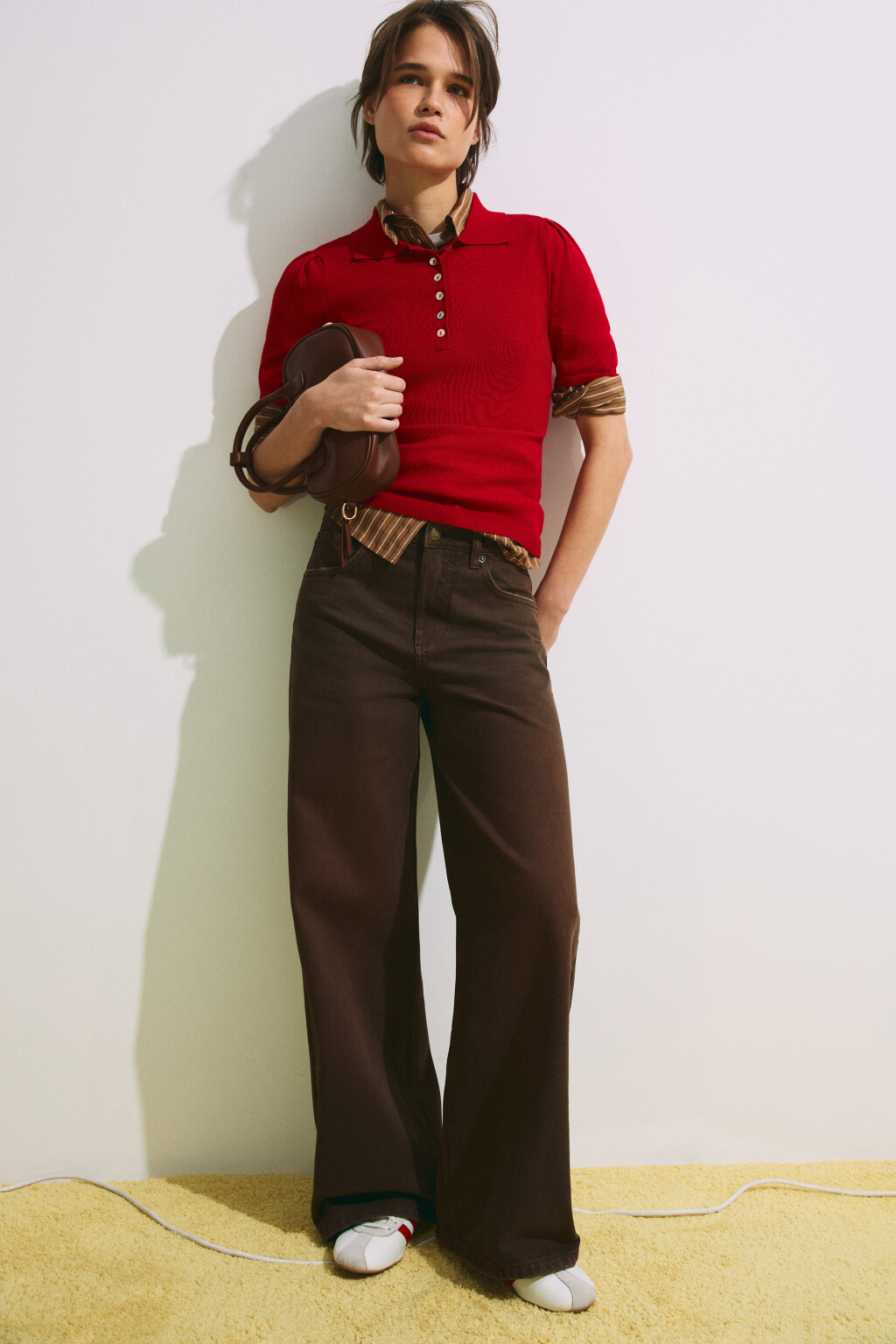 Джинсы широкие с высокой посадкой - цвет коричневый - 1