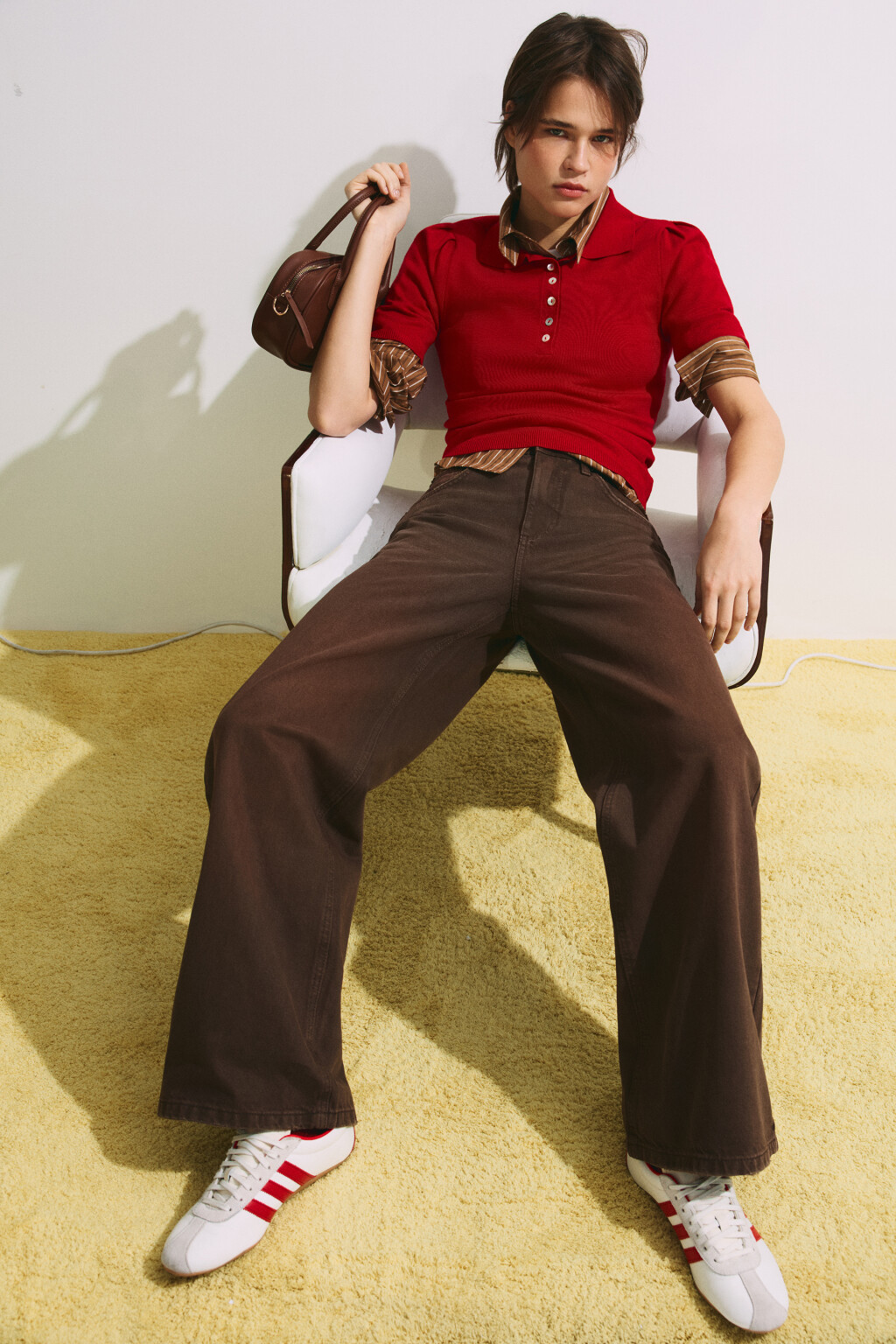 Джинсы широкие с высокой посадкой - цвет коричневый - 2