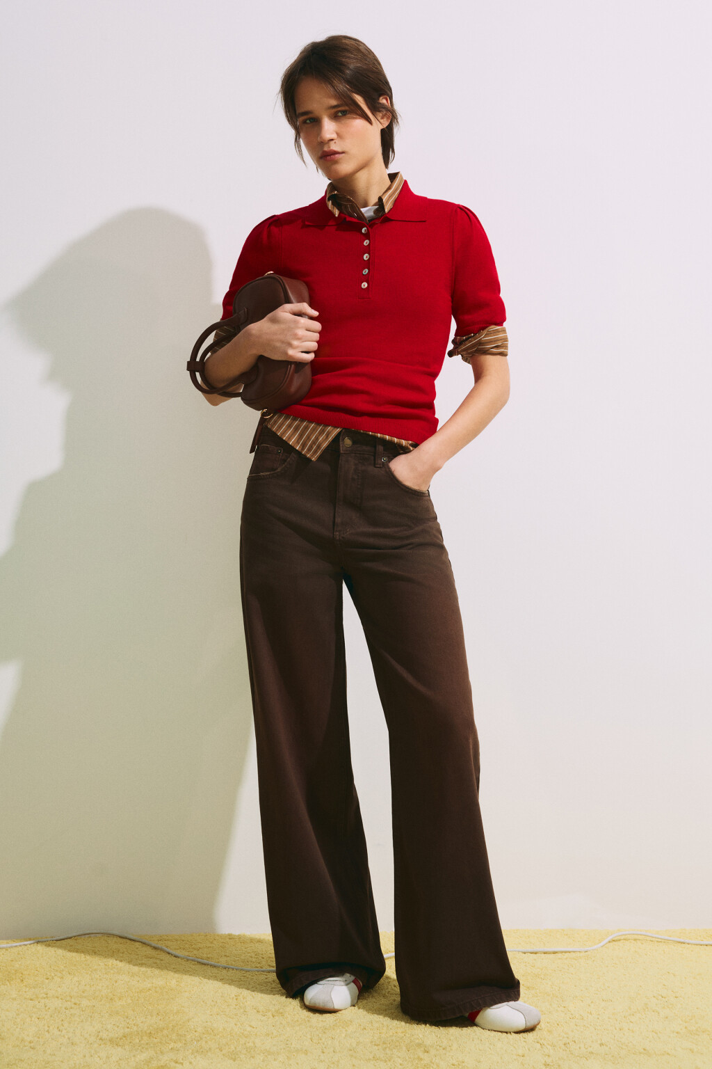 Джинсы широкие с высокой посадкой - цвет коричневый - 5