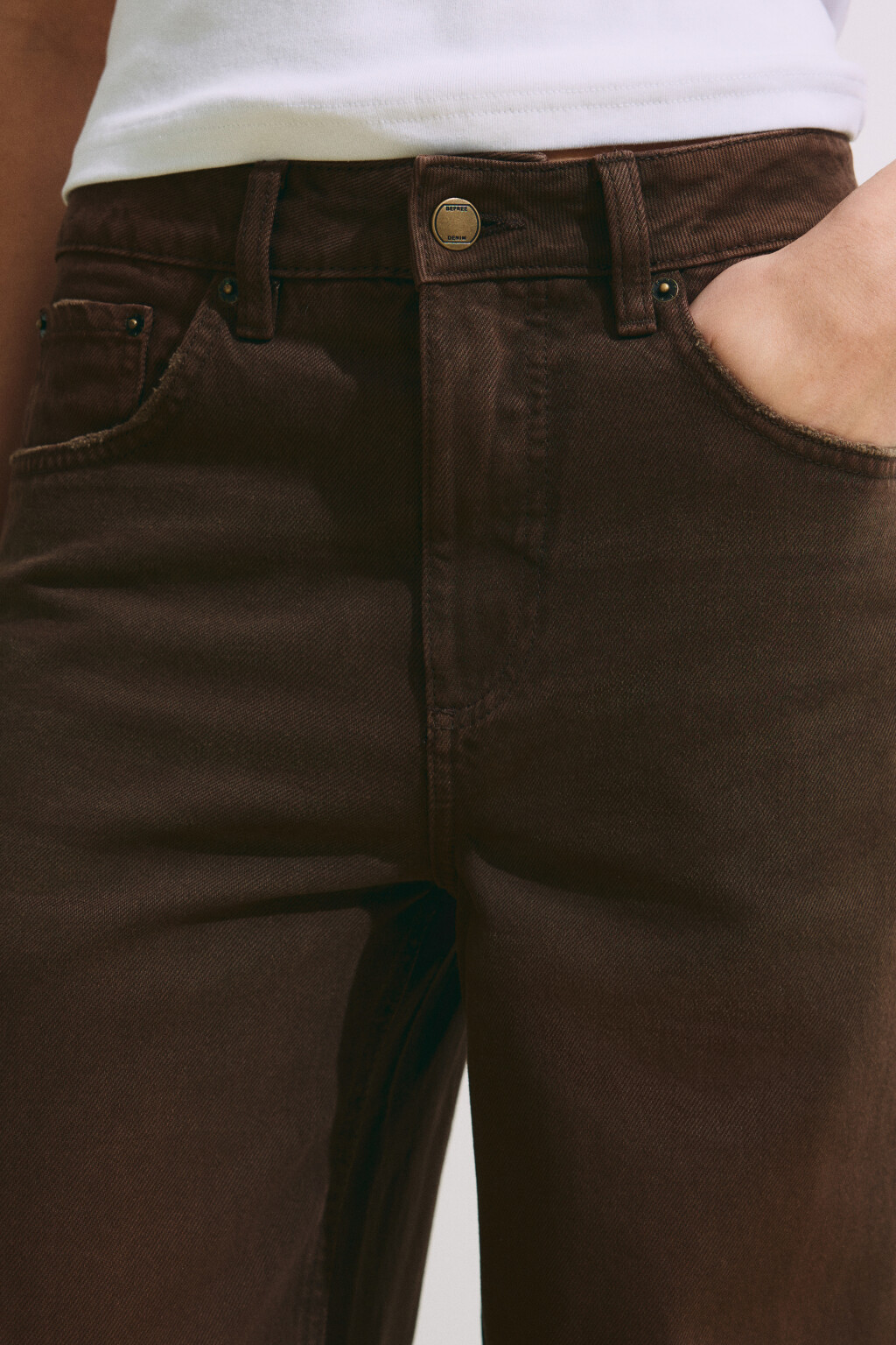 Джинсы широкие с высокой посадкой - цвет коричневый - 6