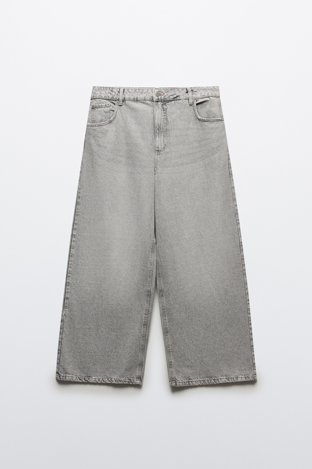 Джинсы широкие с высокой посадкой - цвет серый - 1