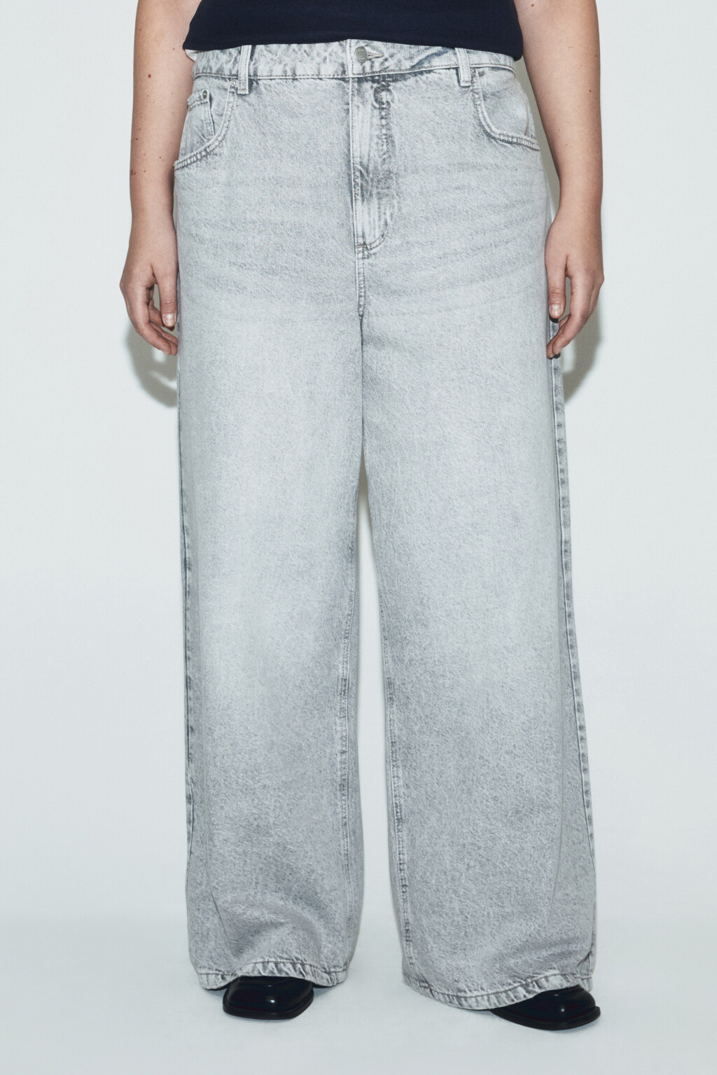 Джинсы широкие с высокой посадкой - цвет серый - 2